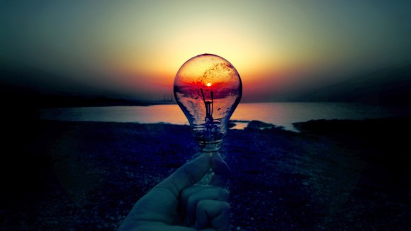 light bulb in sunset